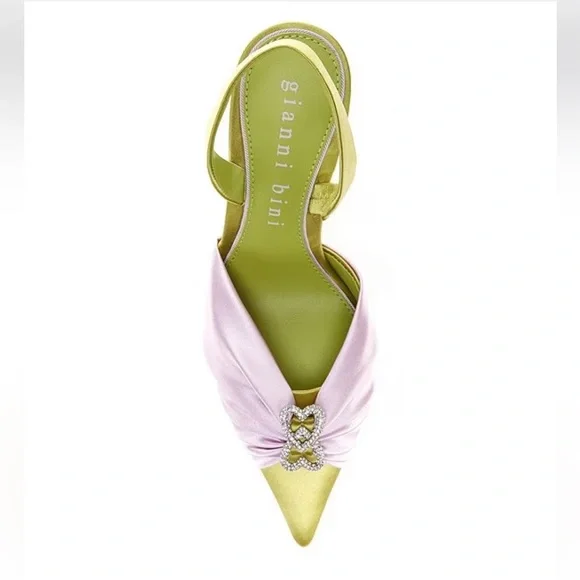 Elegant Lime and Pink Slingback Heels - Picture 4 of 11